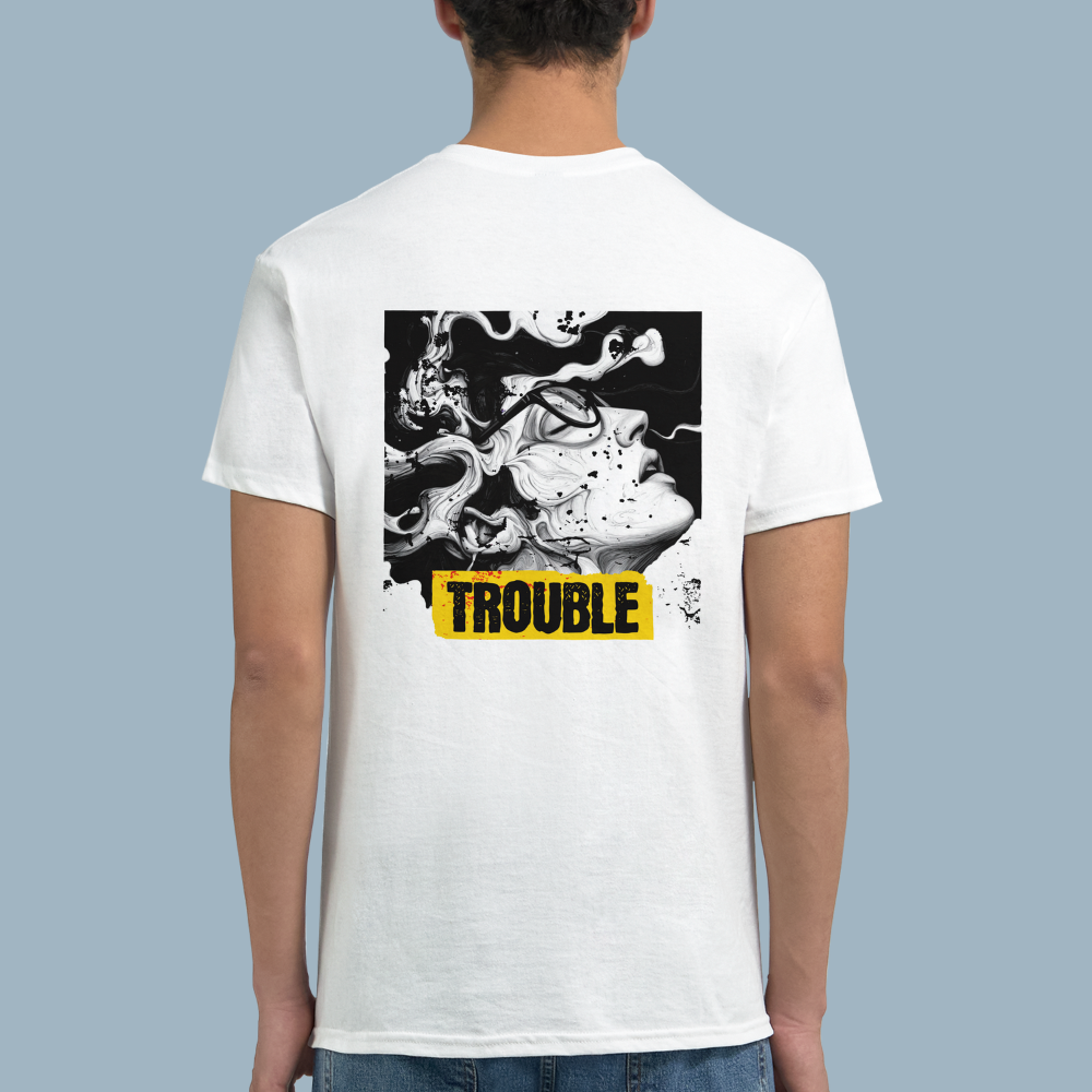 TROUBLE | White Heavyweight T-Shirt | Unisex