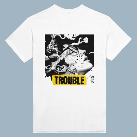 TROUBLE | White Heavyweight  T-Shirt | Unisex
