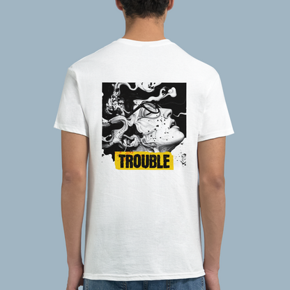 TROUBLE | White Heavyweight  T-Shirt | Unisex